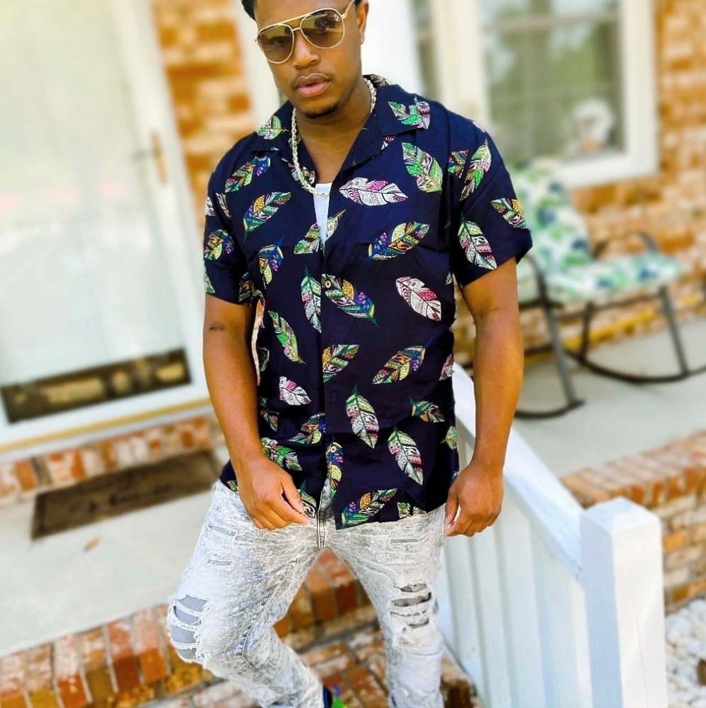 Navy and Green Button Down Shirt - Picture 1 of 1